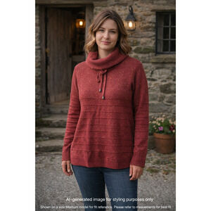 Country Rose Burgundy Speckled Knit Turtleneck Pullover Sweater Size M